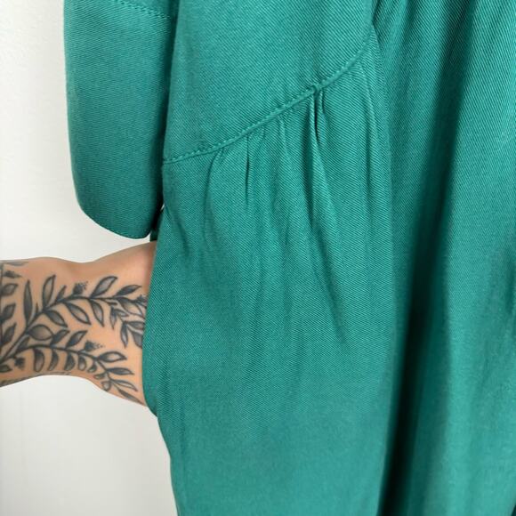 Treasure & Bond Lace Up Front Long Sleeve Midi Dress Green Size S Flowy Pockets - Picture 9 of 11